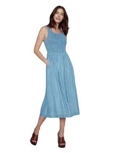 SMOCKED TANK LONG DRESS WITH SIDE POCKETS Dresses Charlie B 