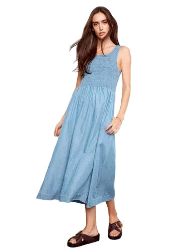 SMOCKED TANK LONG DRESS WITH SIDE POCKETS Dresses Charlie B 