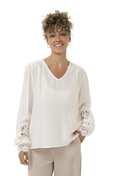 SNOW WHITE LACE CUFF V NECK BLOUSE Blouse CREAM 