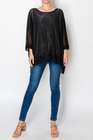 SOFT FLOWY GLITTER SHEER SLEEVE TOP Top FashionWear Collection 