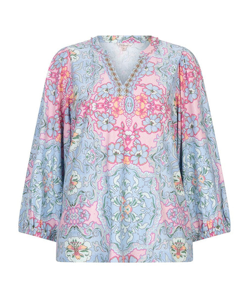 SOFT PASTEL PAISLEY EMBELLISHED V-NECK TOP Shirts & Tops Esqualo 