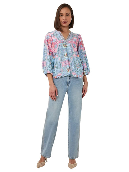 SOFT PASTEL PAISLEY EMBELLISHED V-NECK TOP Shirts & Tops Esqualo 