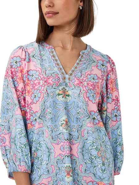 SOFT PASTEL PAISLEY EMBELLISHED V-NECK TOP Shirts & Tops Esqualo XS Pastel Paisley 