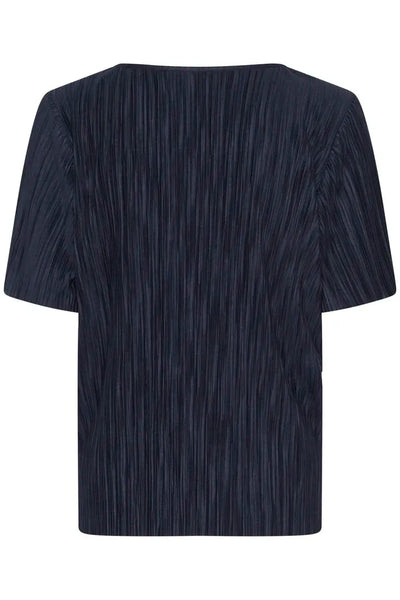 SOFT PLEATED V NECK NAVY TOP Shirts & Tops CREAM 