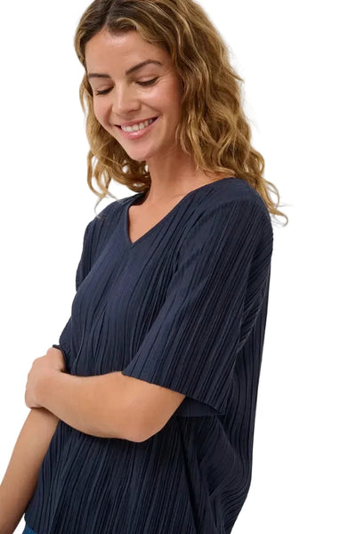 SOFT PLEATED V NECK NAVY TOP Shirts & Tops CREAM 
