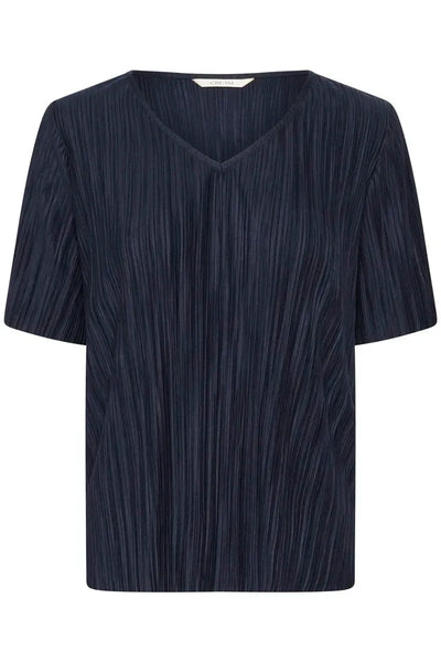SOFT PLEATED V NECK NAVY TOP Shirts & Tops CREAM 