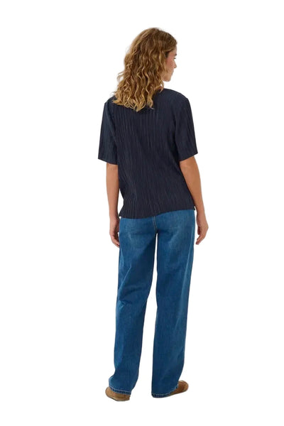 SOFT PLEATED V NECK NAVY TOP Shirts & Tops CREAM 