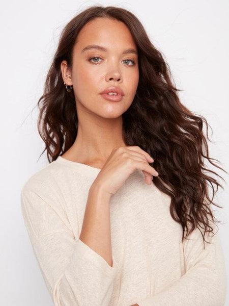 SOFT SPARKLE V NECK 3/4 SLEEVE TOP Shirts & Tops Charlie B 