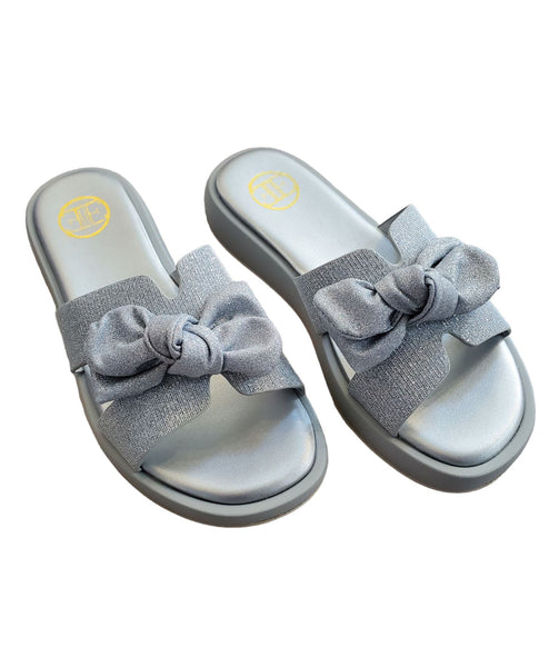SPARKLE OPEN TOE GOLD SLIP ON WITH BOW Sandal Little Empress 36 Silver 