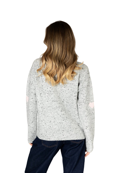 SPECKLED GREY PINK HEART DETAIL SWEATER SWEATER LYLA + LUXE 