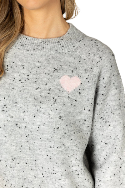 SPECKLED GREY PINK HEART DETAIL SWEATER SWEATER LYLA + LUXE 