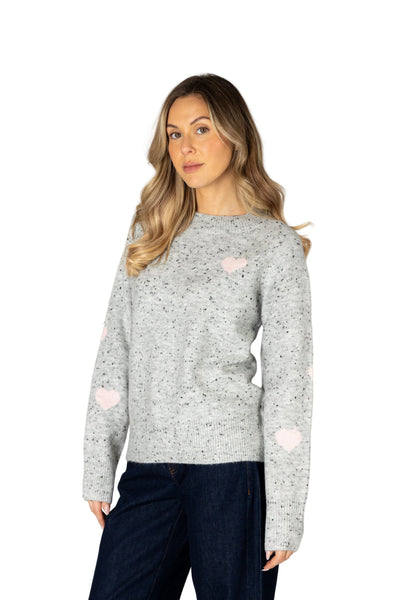 SPECKLED GREY PINK HEART DETAIL SWEATER SWEATER LYLA + LUXE 