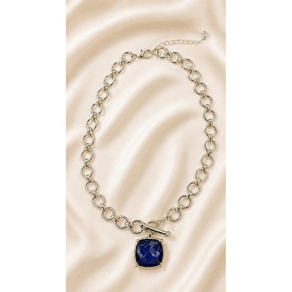 SQUARE BLUE PENDANT CHAIN LINK NECKLACE Necklaces FashionWear Collection 