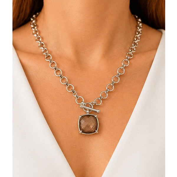SQUARE BROWN PENDANT CHAIN LINK NECKLACE Necklaces FashionWear Collection 