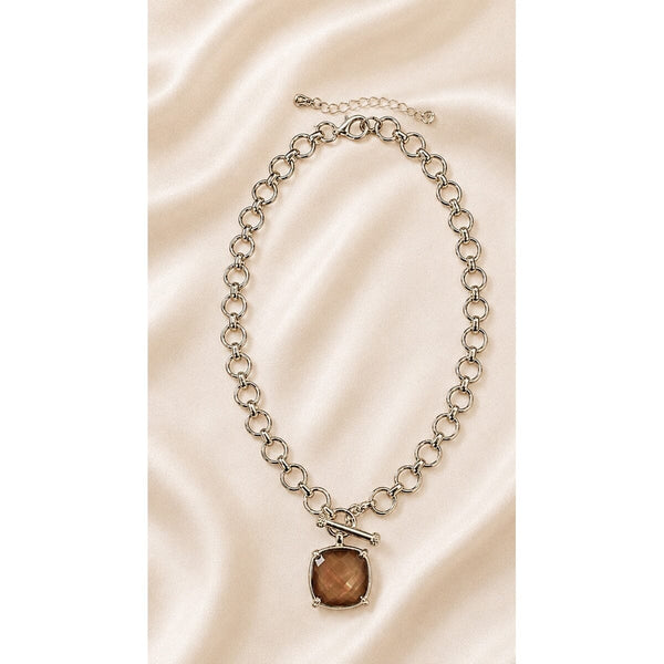 SQUARE BROWN PENDANT CHAIN LINK NECKLACE Necklaces FashionWear Collection 