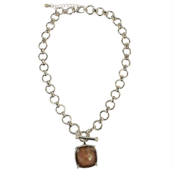 SQUARE BROWN PENDANT CHAIN LINK NECKLACE Necklaces FashionWear Collection Brown 