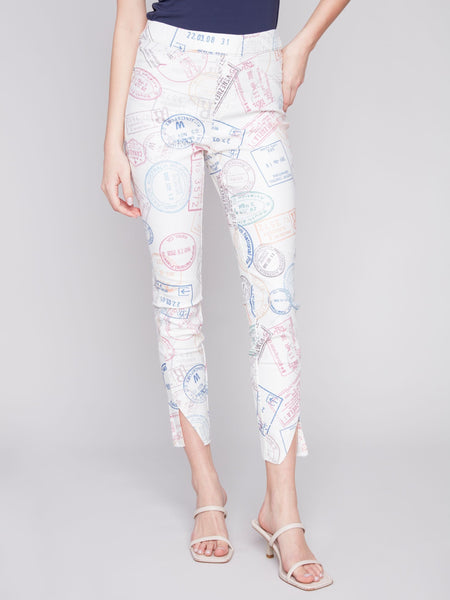 STAMP PRINT PULL ON TWILL PANT Pant Charlie B. 2 White/Multi Stamps 