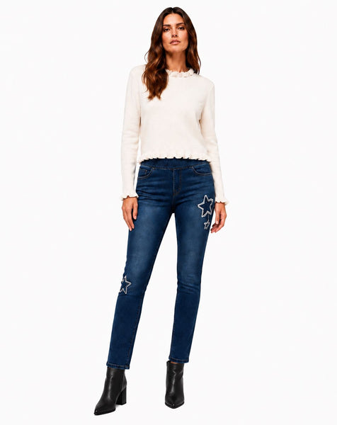 STAR APPLIIQUE MID RISE SKINNY LEG PULL ON JEAN Jeans GG 