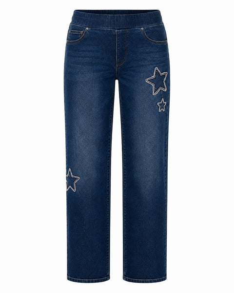 STAR APPLIIQUE MID RISE SLIM LEG PULL ON JEAN Jeans GG 