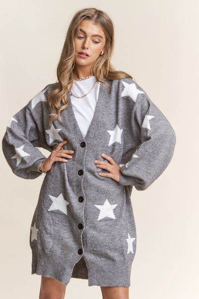 STAR BUTTON DOWN GREY KNIT CARDIGAN Cardigan FashionWear Collection 