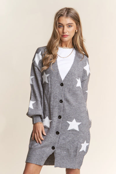 STAR BUTTON DOWN GREY KNIT CARDIGAN Cardigan FashionWear Collection 