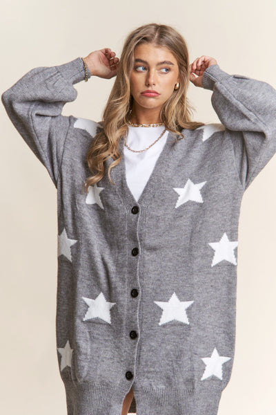 STAR BUTTON DOWN GREY KNIT CARDIGAN Cardigan FashionWear Collection 