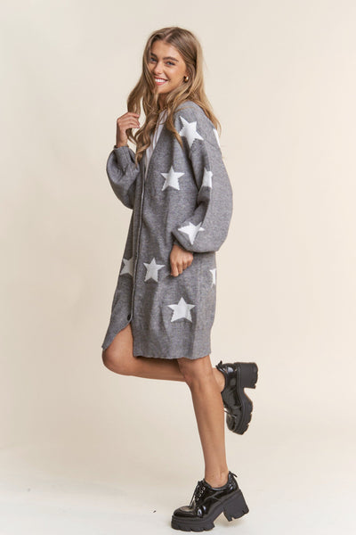 STAR BUTTON DOWN GREY KNIT CARDIGAN Cardigan FashionWear Collection 