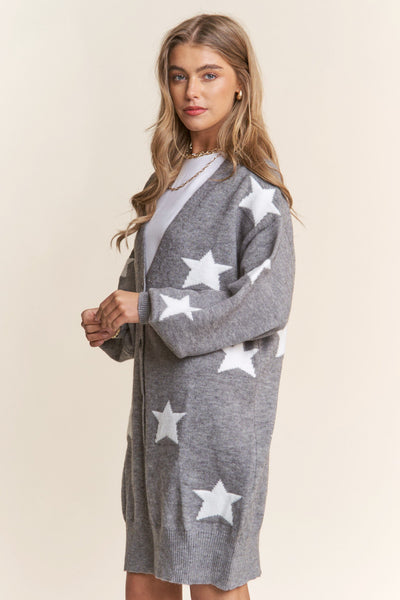 STAR BUTTON DOWN GREY KNIT CARDIGAN Cardigan FashionWear Collection 