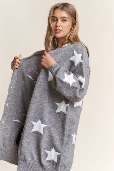 STAR BUTTON DOWN GREY KNIT CARDIGAN Cardigan FashionWear Collection 