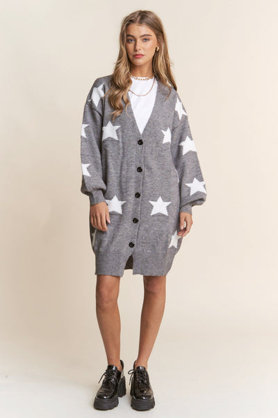 STAR BUTTON DOWN GREY KNIT CARDIGAN Cardigan FashionWear Collection 