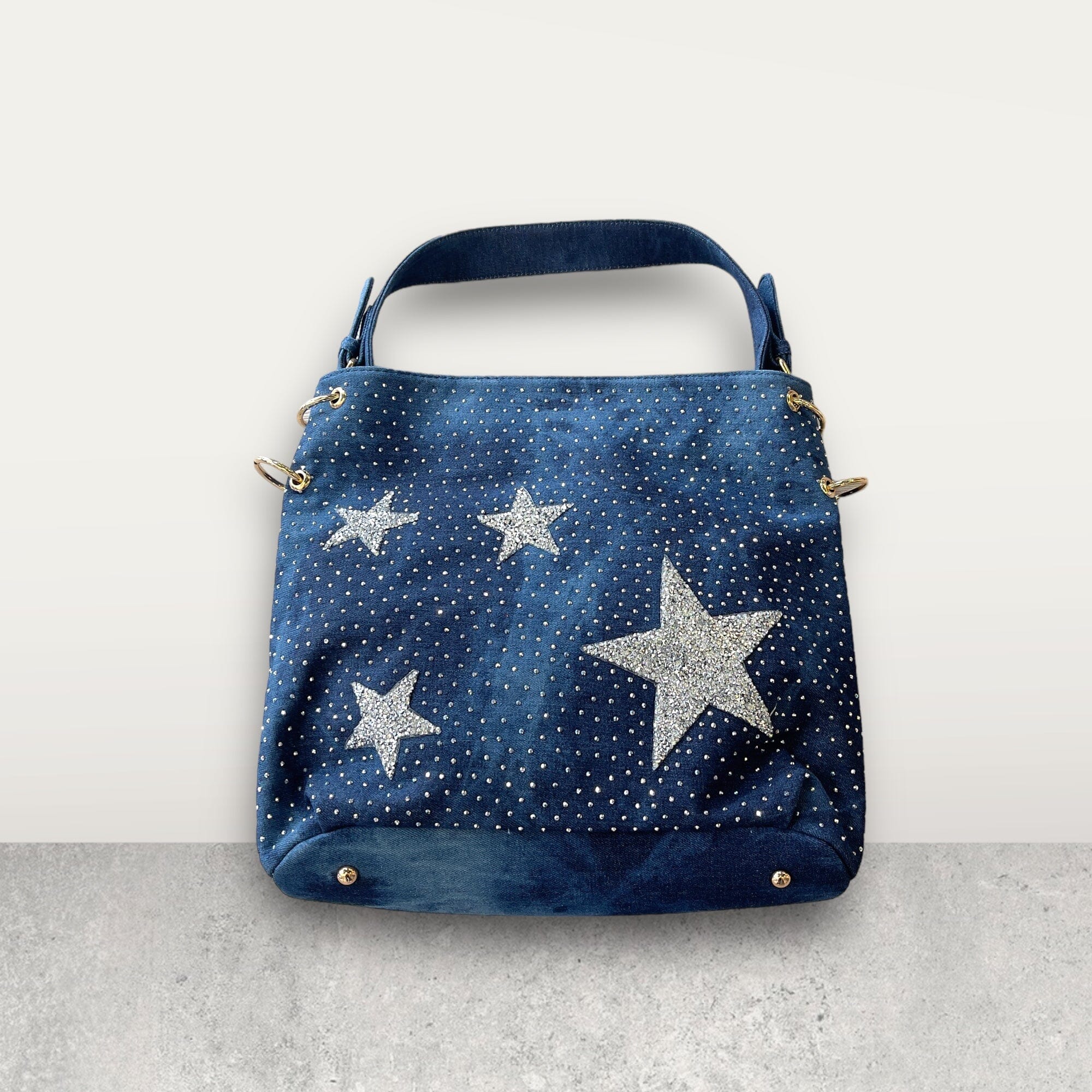 STAR CRYSTAL EMBELLISHED DENIM HANDBAG Handbag Manocchio Denim Blue 