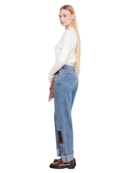 STRAIGHT LEG CUFFED PANTS WITH PATCHES AND STUDS PANTS Jeans Charlie B. 