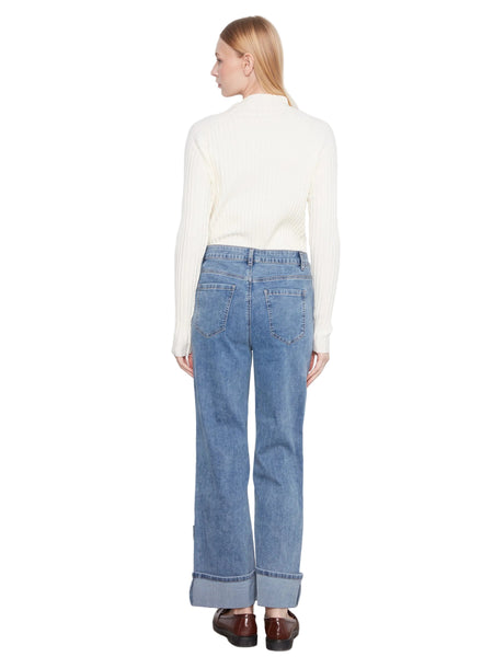 STRAIGHT LEG CUFFED PANTS WITH PATCHES AND STUDS PANTS Jeans Charlie B. 