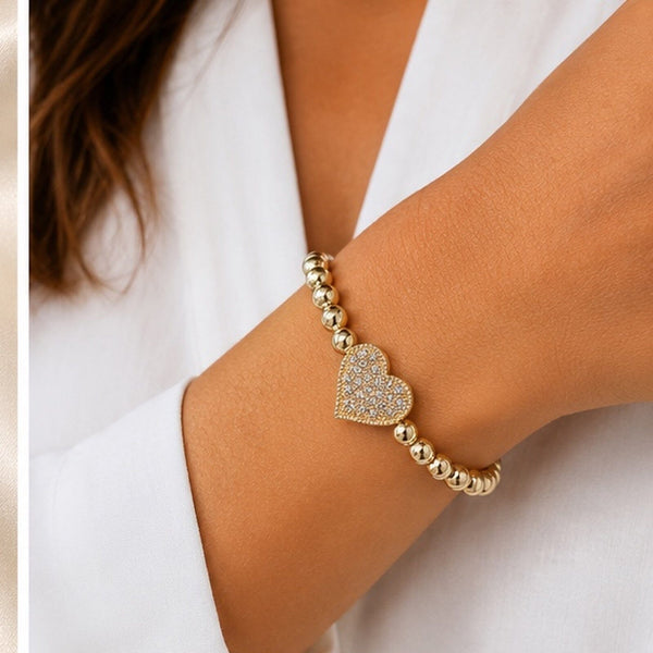 STRETCH GOLD MINI BALLS HEART BRACELET Bracelet FashionWear Collection 