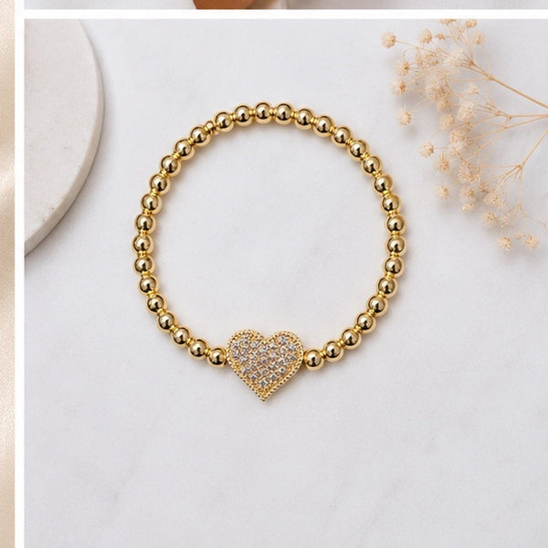 STRETCH GOLD MINI BALLS HEART BRACELET Bracelet FashionWear Collection 