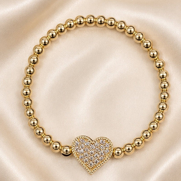 STRETCH GOLD MINI BALLS HEART BRACELET Bracelet FashionWear Collection 