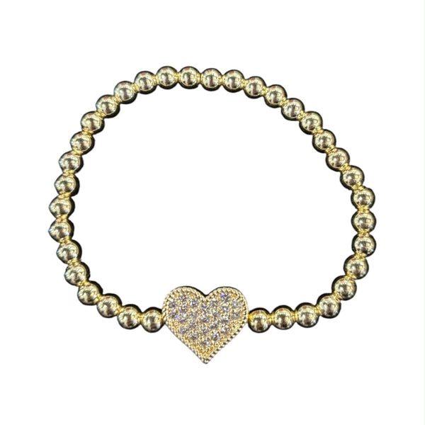 STRETCH GOLD MINI BALLS HEART BRACELET Bracelet FashionWear Collection Gold 