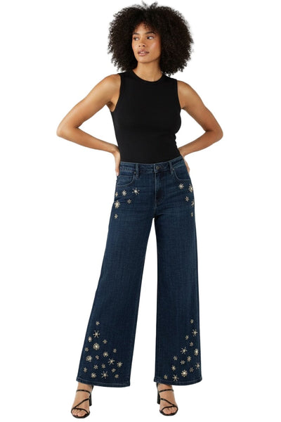 STRIDE WIDE LEG CRYSTAL SNOWFLAKE EMBELLISHED JEANS Jeans Liverpool 4 Dark Blue/Snowflake 