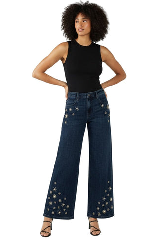 STRIDE WIDE LEG CRYSTAL SNOWFLAKE EMBELLISHED JEANS Jeans Liverpool 4 Dark Blue/Snowflake 