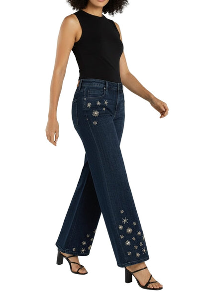 STRIDE WIDE LEG CRYSTAL SNOWFLAKE EMBELLISHED JEANS Jeans Liverpool 