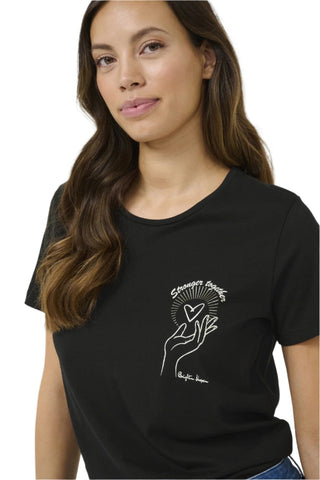 STRONGER TOGETHER HEART HAND BLACK T SHIRT T-Shirt CREAM XS White Heart Hand 