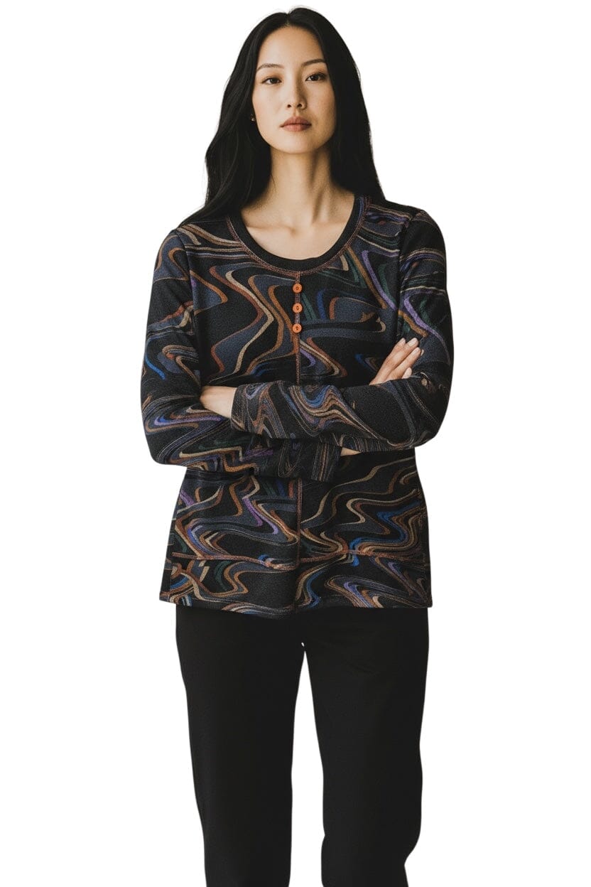 SWIRL MULTI FRONT BUTTON DETAIL TOP Top Bali XS Multi Mix 