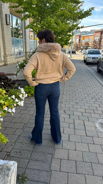 TAN HEART SWEATER WITH FUR LINED HOODY AND DRAWSTRING NECK Sweater Karma 