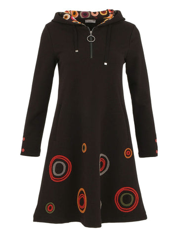 TARGET CIRCLE PRINT HOODY DRESS Dress Dolcezza S Black Multi Circle 