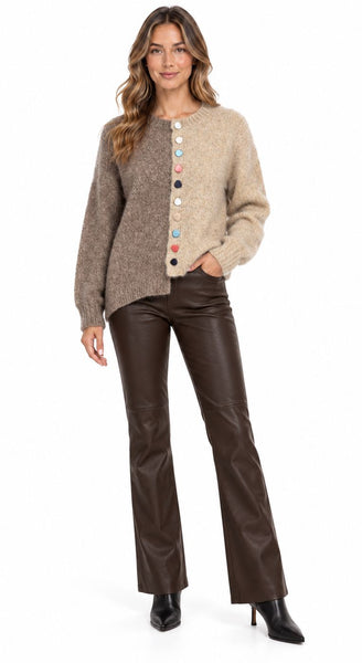 TAUPE COLORFUL BUTTON FRONT 2 TONE CARDIGAN Cardigan NIKKY 