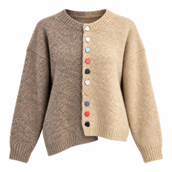 TAUPE COLORFUL BUTTON FRONT 2 TONE CARDIGAN Cardigan NIKKY 