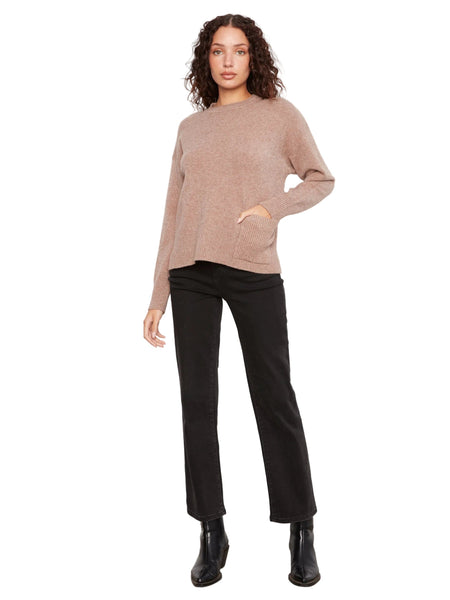 TAUPE CREW NECK CROPPED SWEATER WITH FRONT POCKET SWEATER Charlie B 