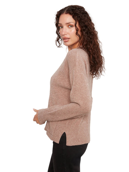 TAUPE CREW NECK CROPPED SWEATER WITH FRONT POCKET SWEATER Charlie B 