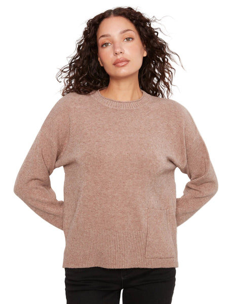 TAUPE CREW NECK CROPPED SWEATER WITH FRONT POCKET SWEATER Charlie B 