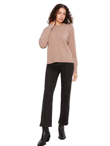 TAUPE CREW NECK CROPPED SWEATER WITH FRONT POCKET SWEATER Charlie B 